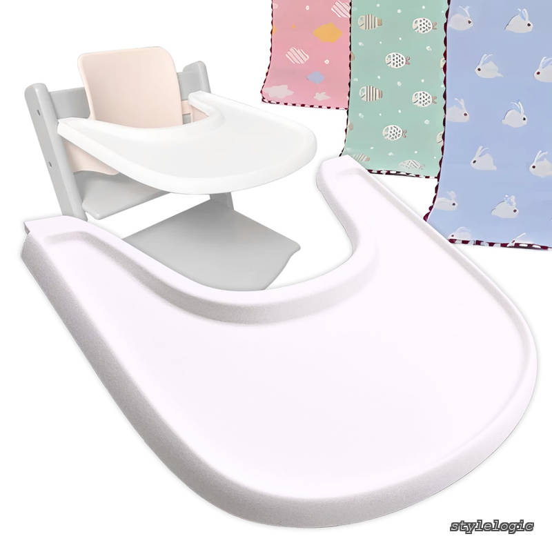 Rakuten - 【送料無料】互換品トレイ トリップトラップ 専用 ベビーチェア テーブル ベビーセット ミニテーブル ツルツル 吸盤取り付け可能 Stokke オリジナルガーゼ付き（ホワイト）