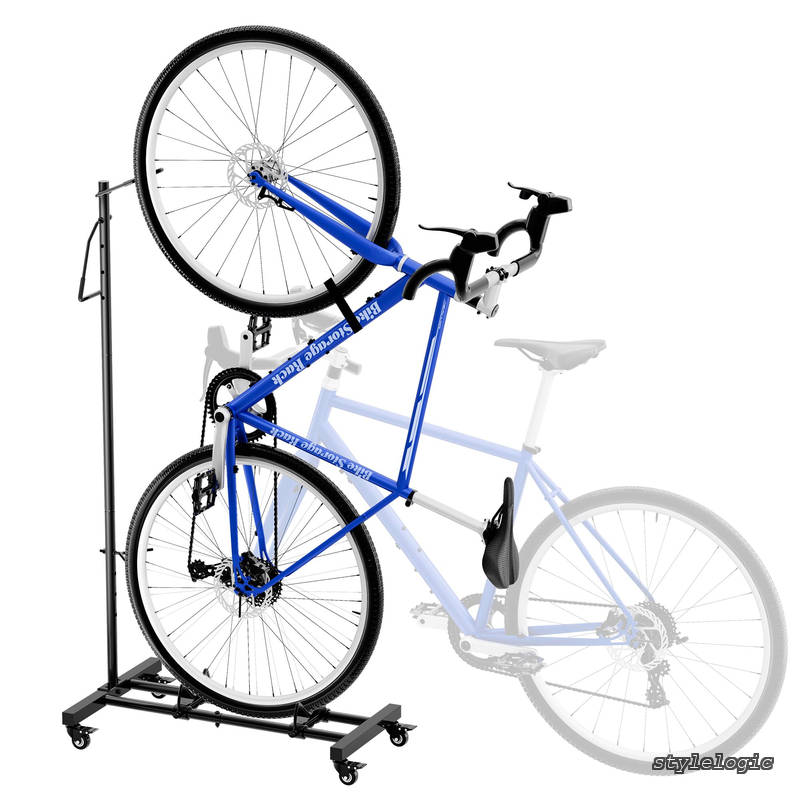 【送料無料】自転車スタンド 縦置き 横置き 両用 1台用 サイクル 前輪固定 自転車ラック 省スペース 高さ調節可能 キャスター付き ロードバイクスタンド クロスバイクマウンテンバイク 20〜29インチ対応 室内保管 玄関 ガレージ収納 ブラック