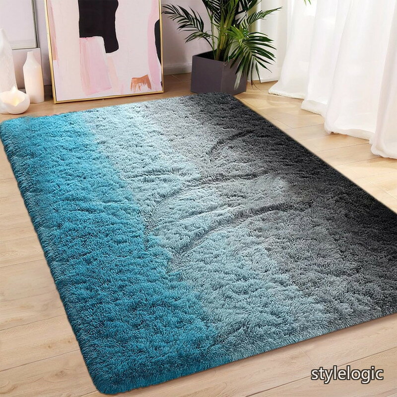 Rakuten - 【送料無料】グラデーションブルー ラグマット ラグ シャギー ふわふわ200*200cm 約2.4畳 北欧風 じゅうたん 防音 メモリーフォーム オールシーズン リビング・寝室用