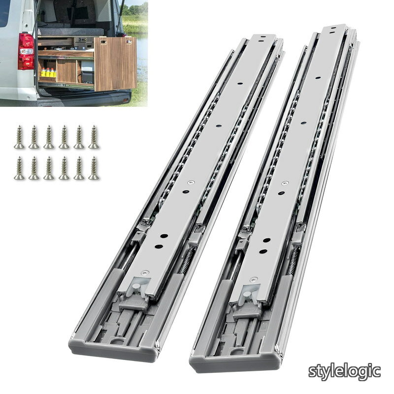 Rakuten - 【送料無料】ソフトクローズ 重量用 幅51mm 素材1.8mmの厚 耐荷重90 kg サイズ558.8mm 完全延長式 3段フル伸縮 引き出しレール DIY/工業用 キャビネット/車両改造対応 棚 レール