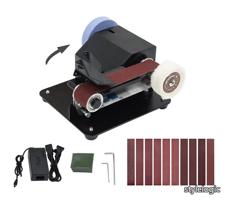【送料無料】ベルトサンダー 小型 電動ベルトサンダー 卓上 多機能グラインダー 0-10000rpm 7段階変速 正逆回転モード DIY研磨 ベルト付き