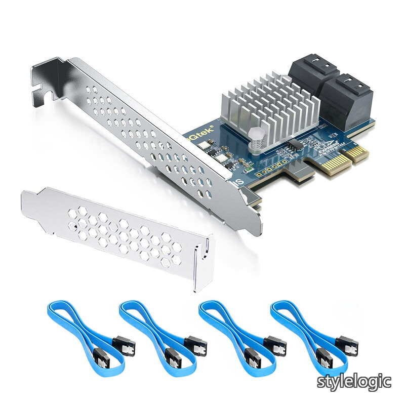 【送料無料】PCIe SATAカード 拡張カード アダプター インターフェースカード 増設ボード PCI Express 4ポート 6Gbps 非RAIDコントローラカード PCIe X1 SATA3.0ライザカード 4本SATAケーブル付き SSDとHDDをサポート