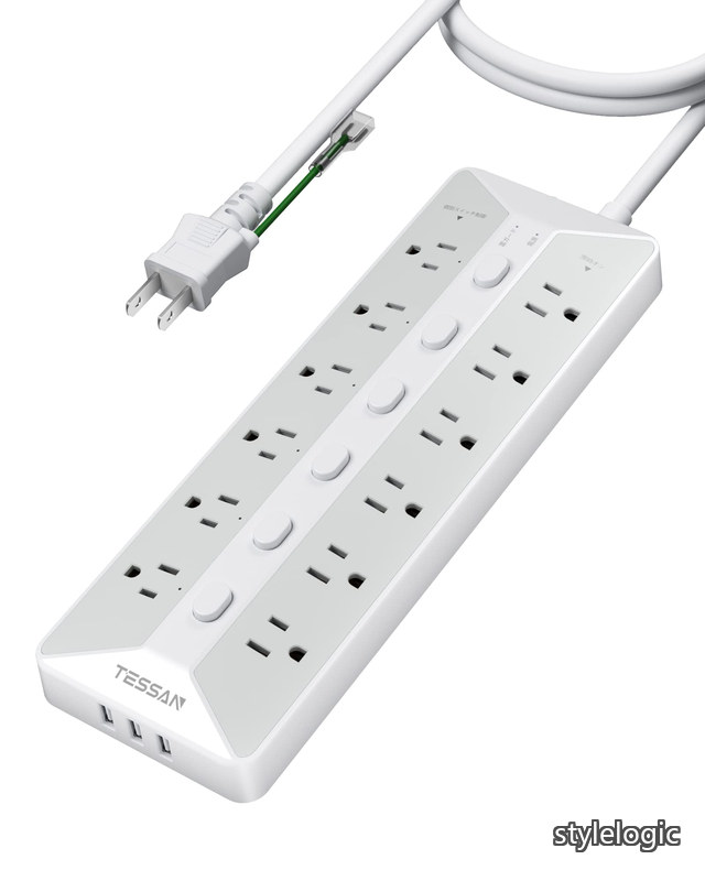 【送料無料】スイッチ付き 延長コード 3m usb コンセント TESSAN 12個AC口 3個USBポート テーブルタップ 壁掛け マルチ oa 幅広コンセント 蛸足コンセント タコ足配線 節電 3ピン 省エネ 雷ガード 2ピン 3ピンプラグ対応