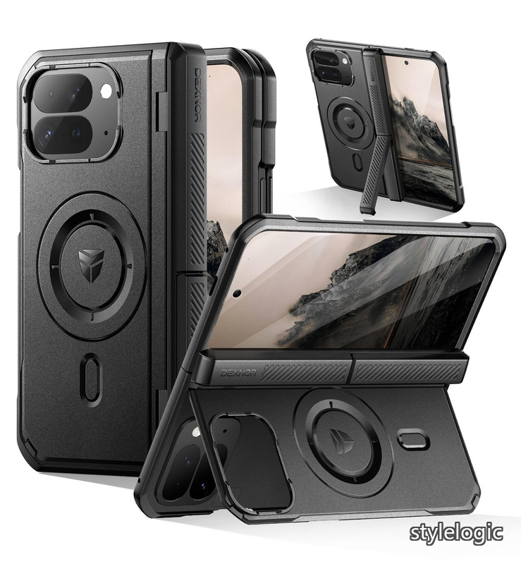 送料無料 Google Pixel 10 Pro Fold用ケース マグネット式 前面画面保護フィルム＆ヒンジ保護付き フルボディラグド保護カバーバンパーケース ブラック