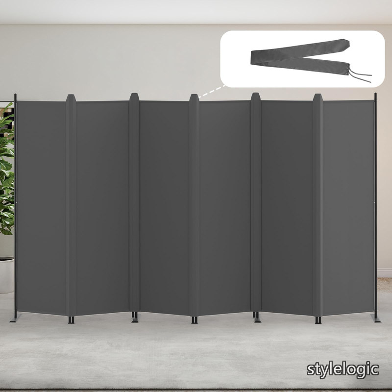 Rakuten - 【送料無料】パーテーション 間仕切り 6連 カバーストリップ付き 高さ176cm 幅329cm 衝立パーテーション スクリーン 折りたたみ 布タイプ 屏風 目隠し 区切り 衝立 軽量 オフィス 事務所 グレー