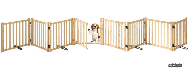 【送料無料】ドア付き 置くだけ 犬 ゲート ペットフェンス 高さ58cm 幅468cm 自立型ゲート 折りたたみ式 犬フェンス 室内用 ペット飛び出し防止柵 木製 玄関 軽量