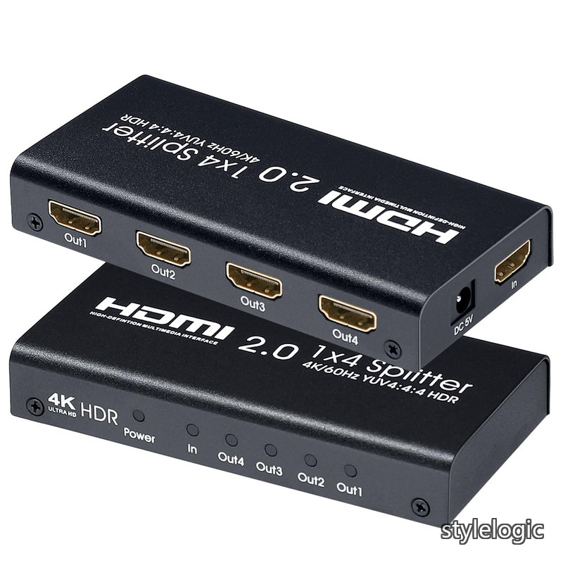 Rakuten - 【送料無料】スプリッター 1入力4出力 4K/60Hz HDMI2.0/HDCP2.2対応 18Gbps 4ポート 同じ映像を4画面同時出力 PS4/PS5/FireTVに対応 AC電源アダプター付き EHD-820N