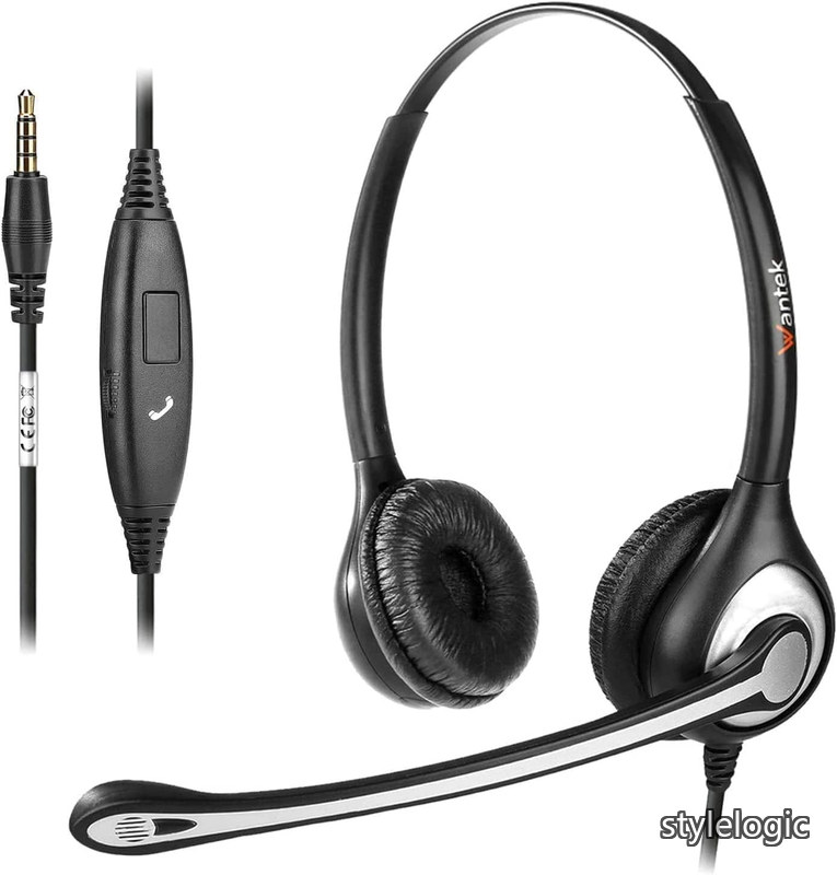 【送料無料】ヘッドセット3.5mm 両耳 ノイズキャンセリングマイク付きとコール制御 PC用3.5mmヘッドホン Web会議、Skype、オフィス、在宅勤務、ビジネス、コールセンターに適用 iPhone、iPad、コンピューターに対応 明瞭な通話 超軽量 超快適 携帯電話用ヘッドセット【適格請