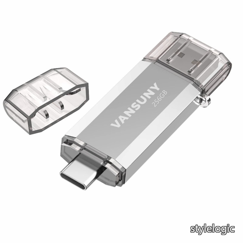 Rakuten - 【送料無料】USBメモリ Type-C 256GB 高速転送データ USBフラッシュドライブ 2in1 OTG USB 3.0 + USB Cメモリスティック デュアル タイプC 256ギガ 大容量 (銀)