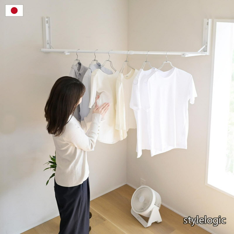 【送料無料】室内物干し 窓枠物干し 物干し竿 室内 省スペース 洗濯物干し 伸縮 壁付け 日本製 (コーナーでも使える/取付け穴が目立たない) 耐荷重12kg 部屋干し 竿内寸最大2m 窓枠 梅雨 組立品 ホワイト NPH-8025(WH)