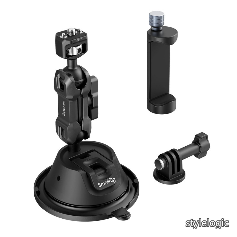 【送料無料】車載カメラマウント 吸盤式 スマホ用ハンドル用クランプ付き GoPro 11 / 10 / 9 / 8 / 7対応、DJI Osmo Action / Action2対応 、Osmo Pocket/Pocket 2対応 360°回転 アルミ合金製 車載ホルダー ウェアラブルカメラ用マウント部品 スモールリグ SC-1K 4275