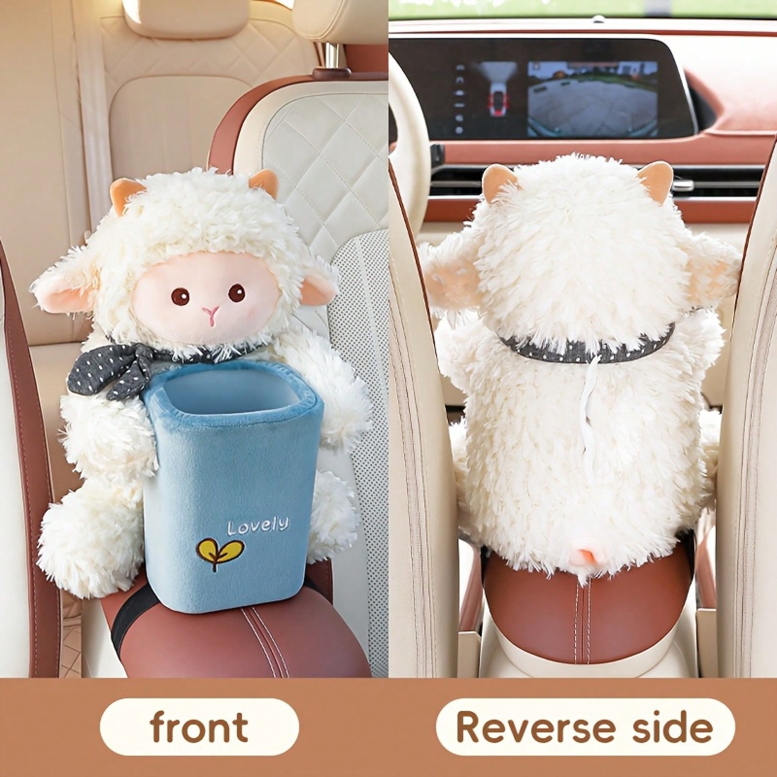 乐天商城 - かわいい車用 2-in-1 ティッシュホルダー＆ゴミ箱 アームレスト収納対応 車内デコ＆整理用カーアクセサリー