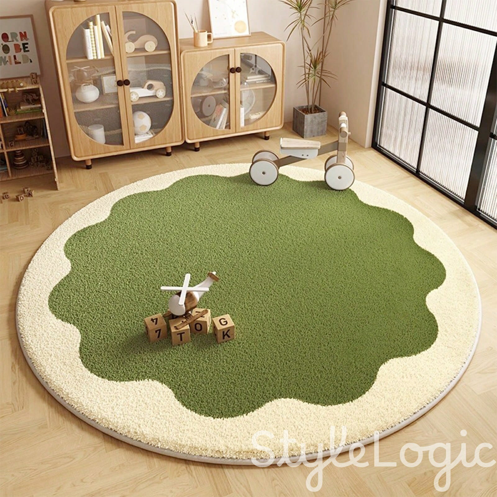 Patterned - ラグ ラグマット 円形 rug じゅうたん おしゃれ かわいい 北欧 ふわっとした手触り 洗える ベッドサイド リビング こども部屋 滑り止め