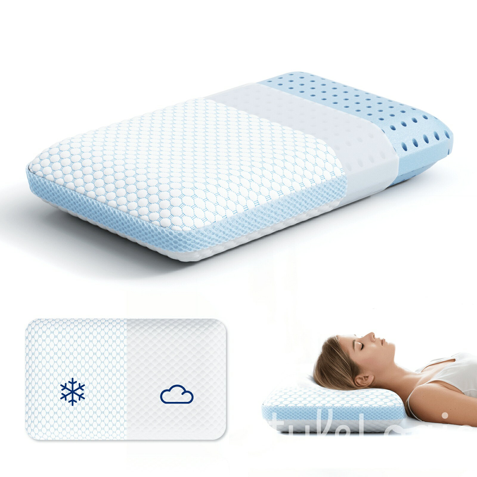 Pillows - メモリーフォーム枕、首をサポート、睡眠を助ける。取り外し可能で洗えるピローケース付きメモリーピロー、通気性があり、横向き寝と仰向け寝に適しています