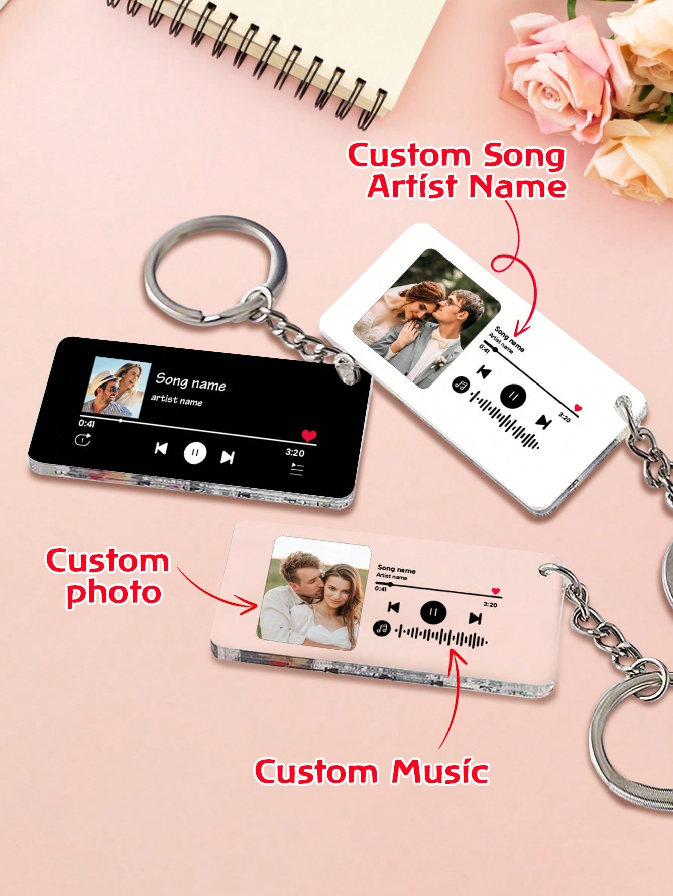 Other - カスタムミュージックプレーヤーキーチェーン、個人化された写真/テキスト/曲のキーチェーンプラーク、カスタマイズ可能なアクリルキーチェーン、DIYキー、バッグの装飾、財布のチャーム、女性/男性用キーチェーン、誕生日プレゼント、結婚記念日プレゼン