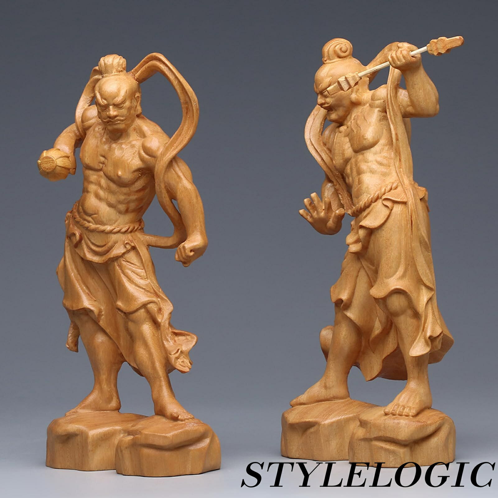 【まとめ買いで最大1000円OFFクーポン!】【送料無料】仏像 天然 崖柏木 木彫り金剛力士像 立像 高さ20cm 二体一対 仏像装飾 家庭用装飾品 護法善神