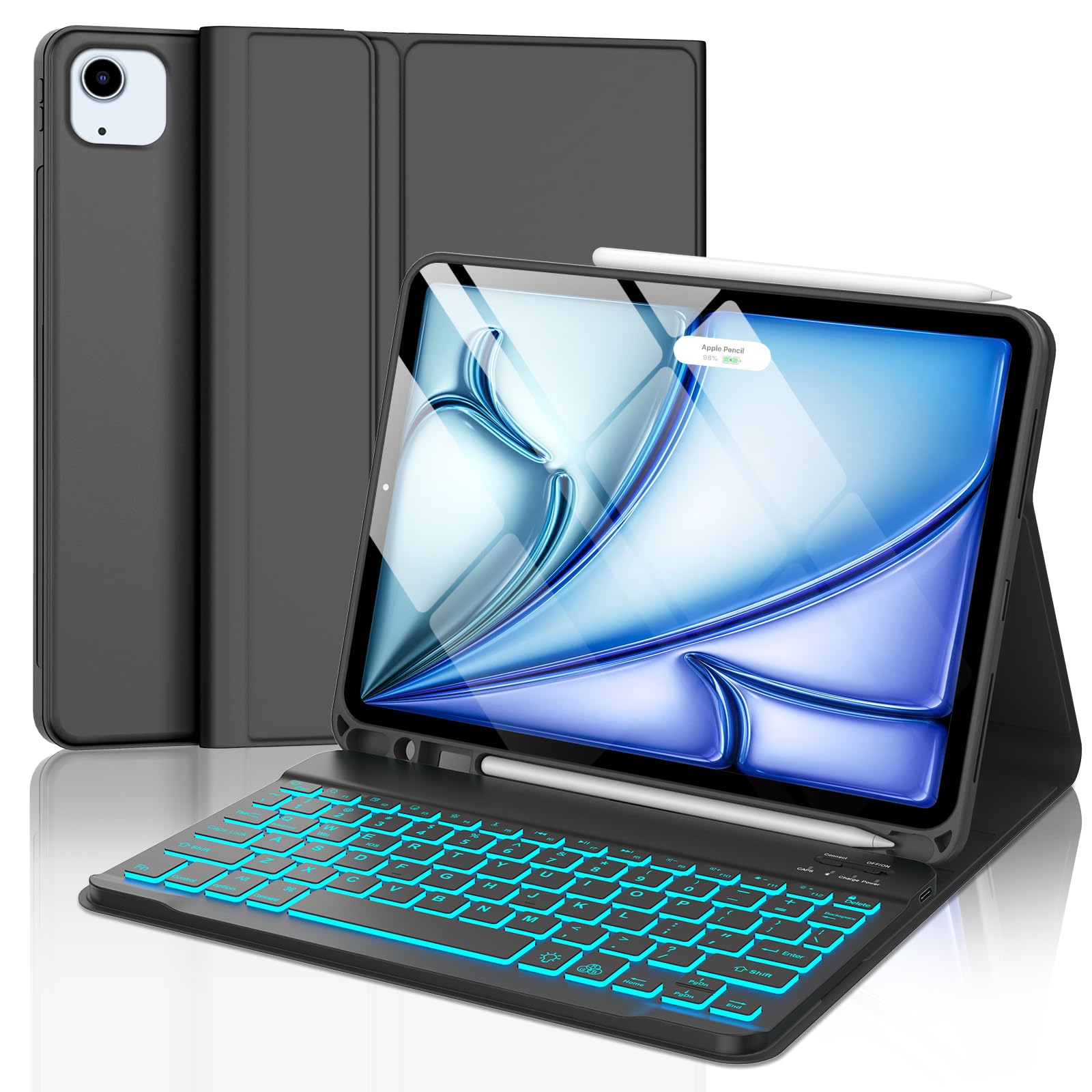 (M3/M2) 11インチ ipad air5 air4 キーボード ケース 7色バックライト 脱着式 ワイヤレス Bluetooth iP..