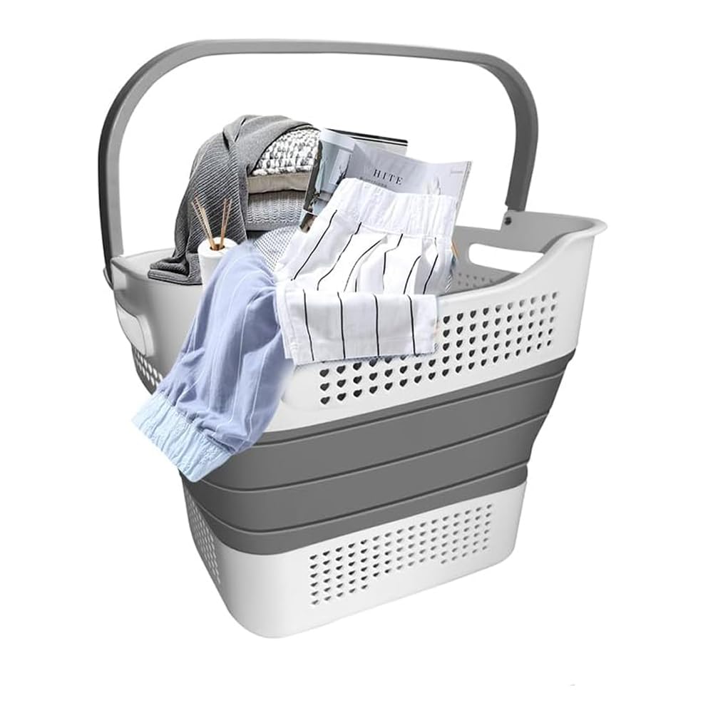 【まとめ買いで最大1000円OFFクーポン!】ランドリーバスケット 大容量 折り畳み式 洗濯かご 取っ手付き 持ち運びが簡単で 隙間に収納可能で省スペース 軽量 着物・衣類・おもちゃなど収納に多機能対応 (30L)