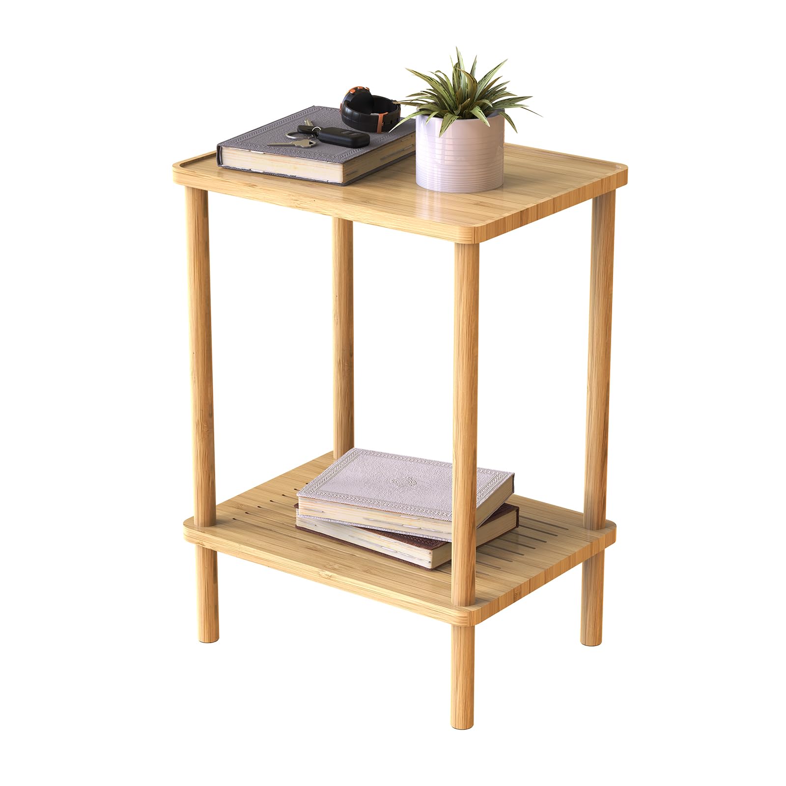 ・【収納機能】このサイドテーブルには二段があり、下の段にゴミ箱などを置くことで、省スペースが実現できます。・【移動やすい】天板には返しが付いており、転がりそうな細かい物が落ちにくい仕組みになっています。位置の変更も簡単に行えます。・【安定性...