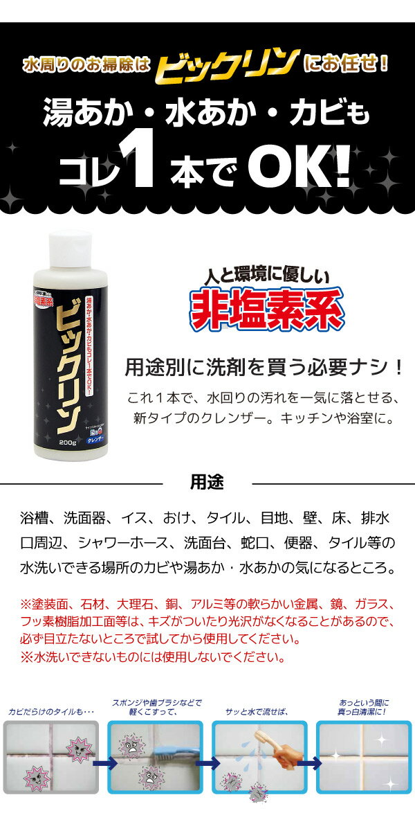 染めQ ビックリン 200g 【2本セット】 汚れ落とし クレンザー 研磨剤 無香料 非塩素系 浴室 洗面所 トイレ タイル 湯あか 水あか カビ【あす楽15時まで】【楽ギフ_包装】 3