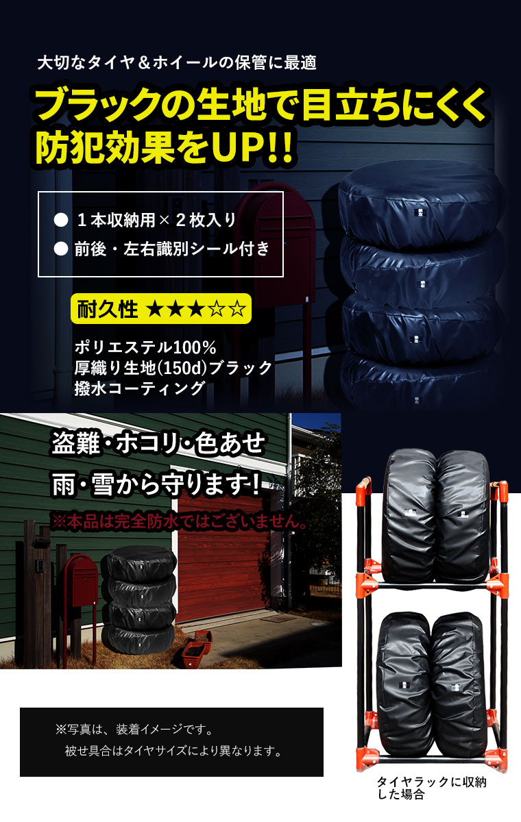 【送料無料※沖縄除く】日本製 普通車 タイヤカバー・ブラック 1本収納用（2枚入り）×2セット Mサイズ TB-1M [タイヤ4本収納セット] 撥水コーティング 防犯 識別シール付 アラデン【あす楽15時まで】【楽ギフ_包装】