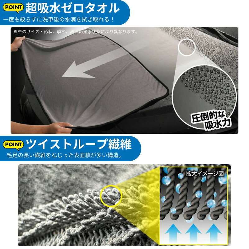 【送料無料※沖縄除く】洗車 タオル 大判 洗車用品 吸水タオル 特大サイズ 拭き上げ...