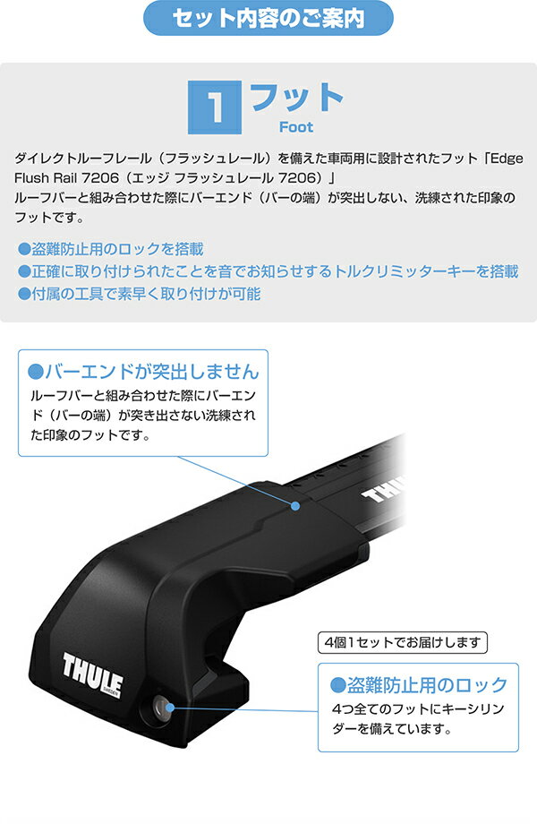 【送料無料】THULE（スーリー） プジョー 5008専用ベースキャリア（フット7206+ウイングバーエッジ 7213B×2本+キット6040）+スキーキャリア エクステンダー7325B 2017～ 2