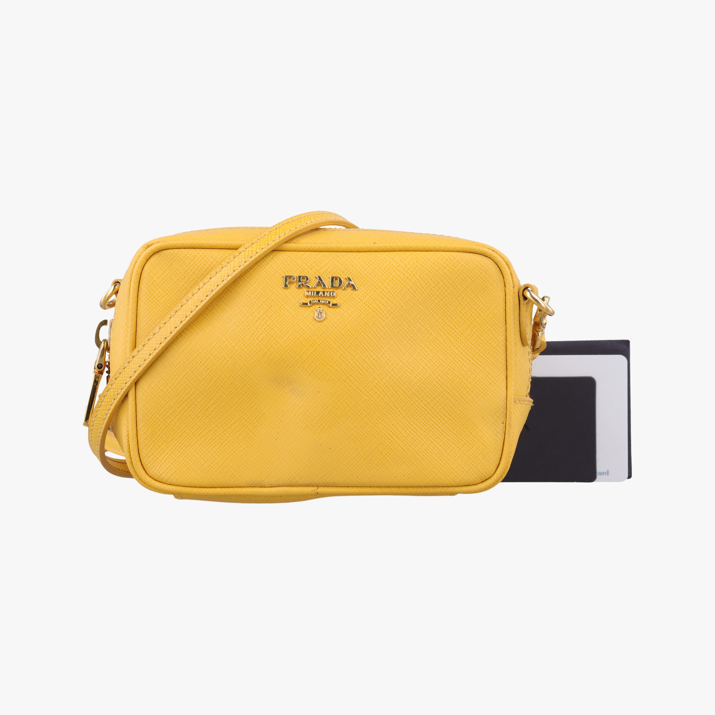Rakuten - 【中古】プラダPradaヴィッテロ フェニックス カメラ イエロー サフィアーノレザー 1NF002 31/X