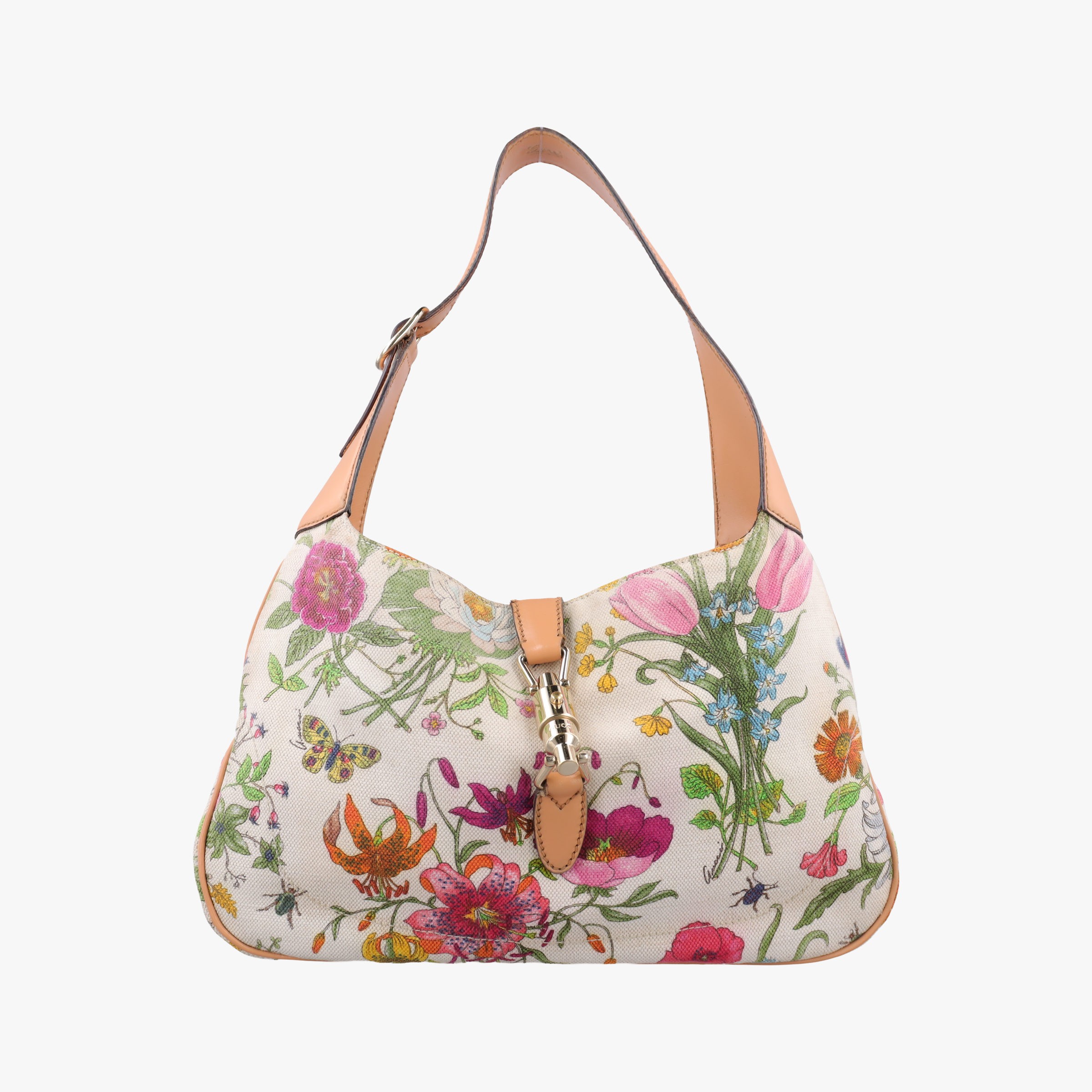 Rakuten - 【中古】グッチGucciフローラ ジャッキー ホーボー ホワイト×マルチカラー キャンバス×レザー 137335