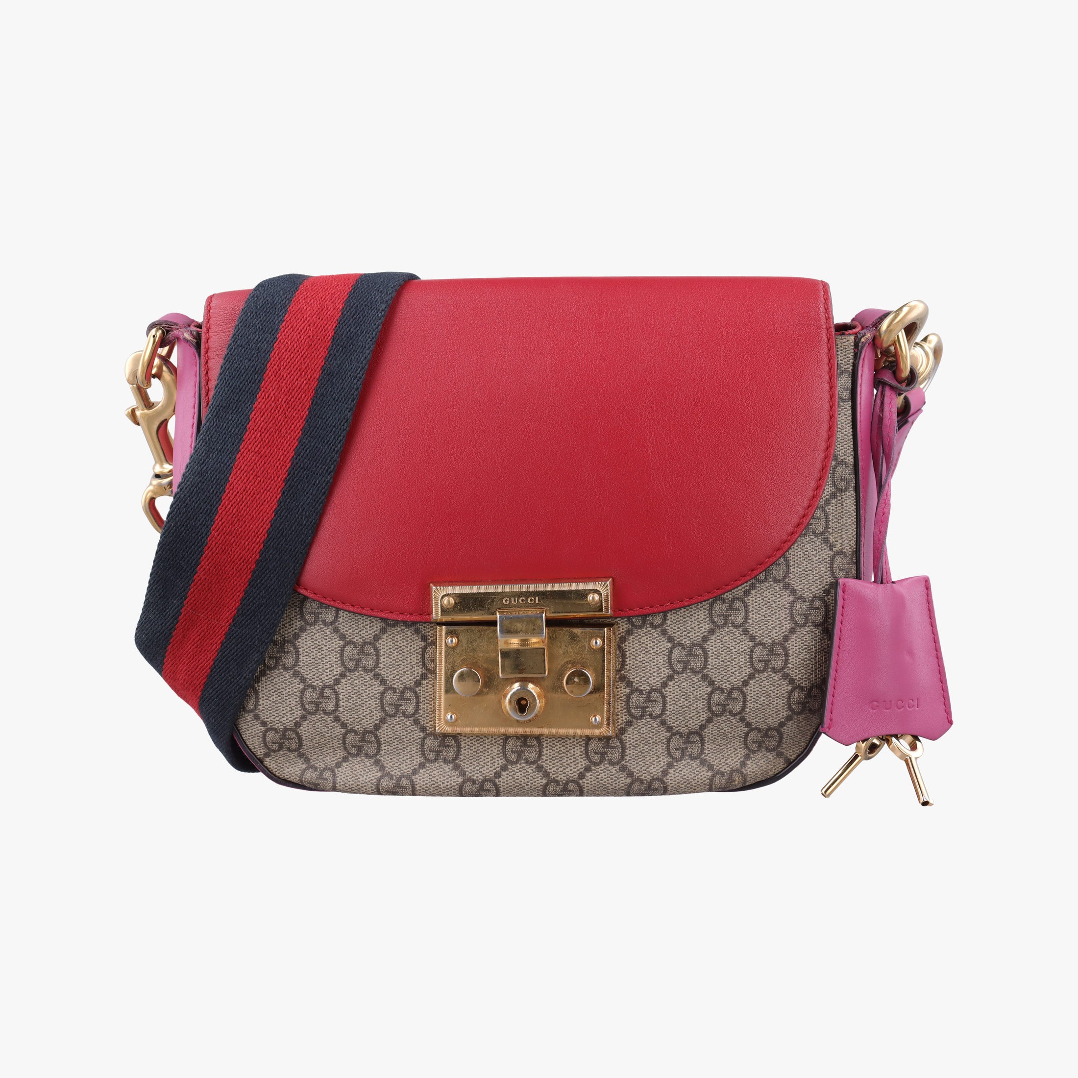 Rakuten - 【中古】グッチGucciGG スプリーム パドロック ベージュ×レッド×マルチカラー PVCコーティングキャンバス×レザー 453189 A021069765