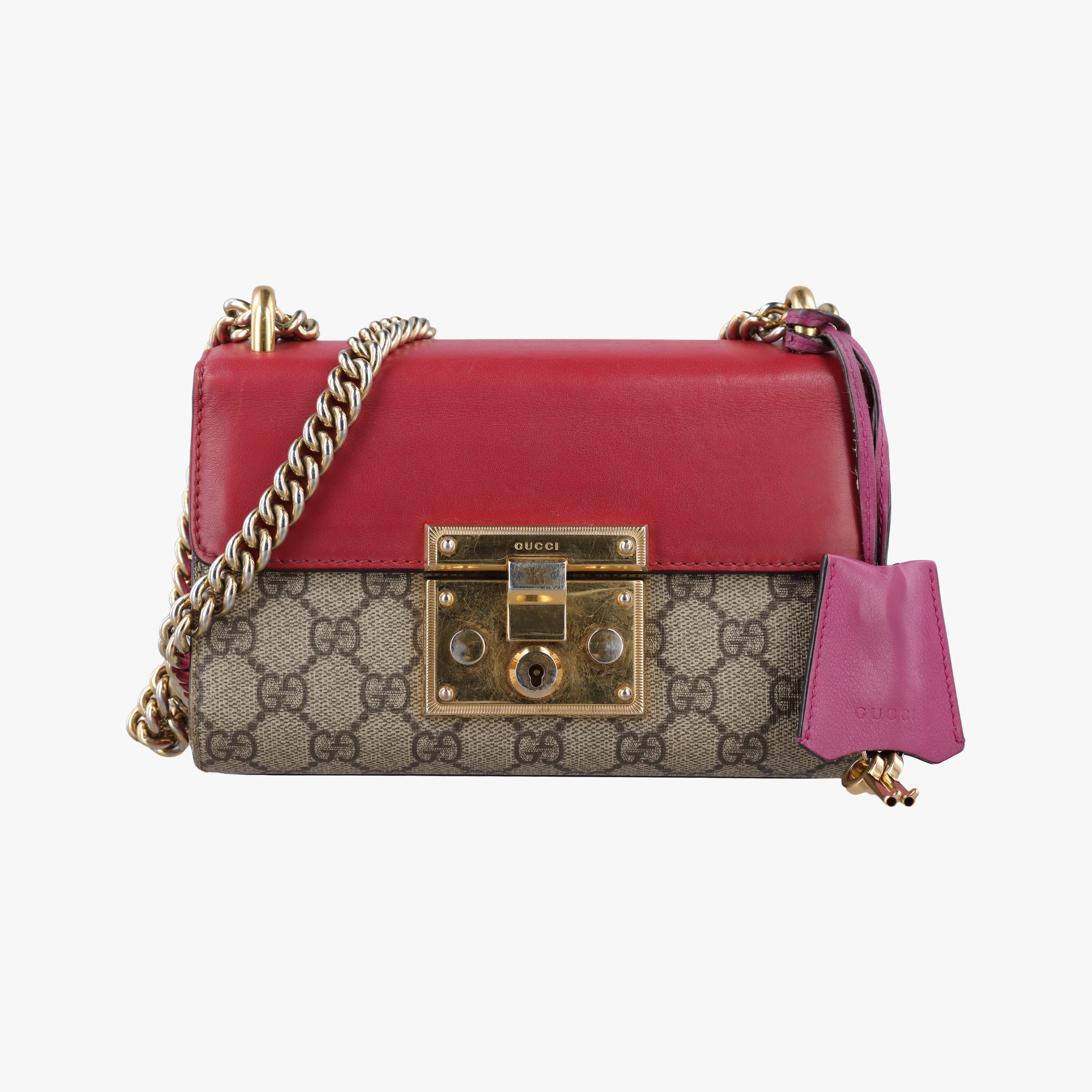 乐天商城 - 【中古】グッチGucciパドロック ベージュ×レッド×ピンク PVCコーティングキャンバス×レザー 409487 H020805543