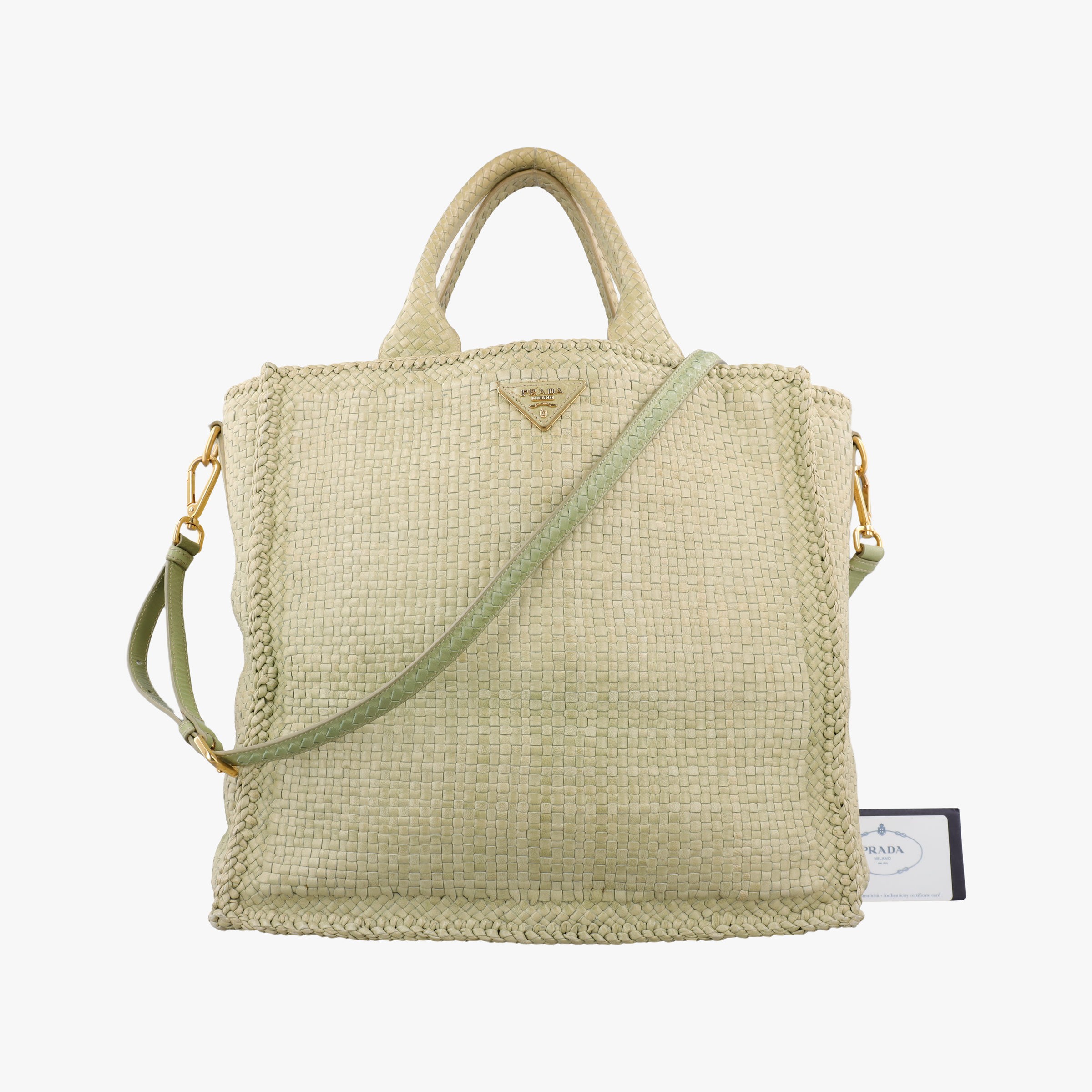 【中古】プラダPradaマドラス グリーン レザー BN2222 204