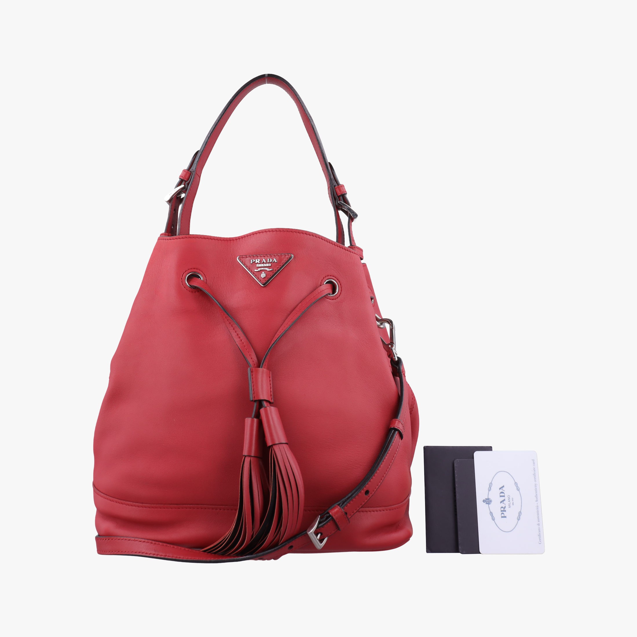 Rakuten - 【中古】プラダPradaタッセル ドローストリング バケツ レッド レザー BR5069 103