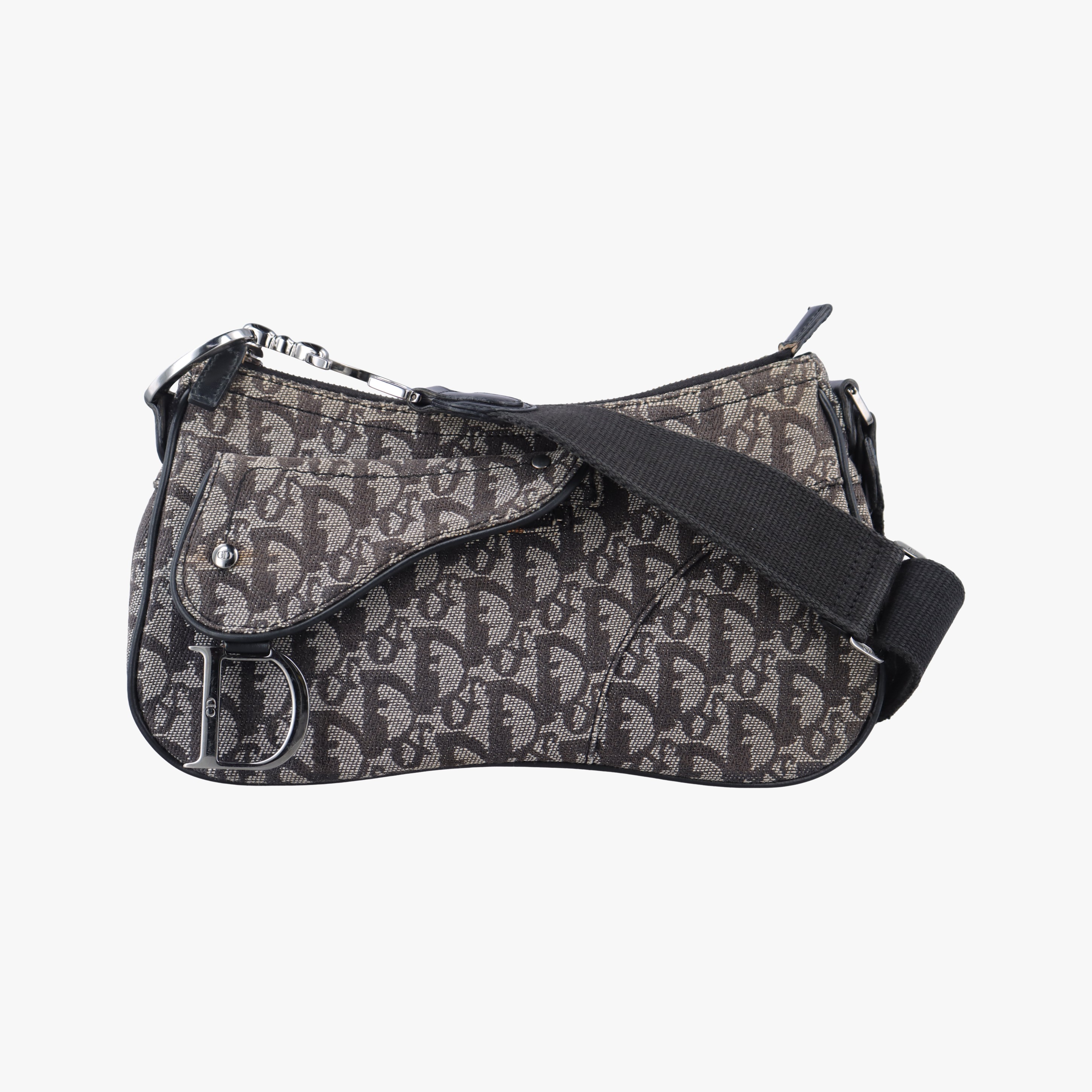 【中古】クリスチャンディオールChristian Diorトロッター ダブル サドル グレー×ブラウン ジャガード 08RU 1004