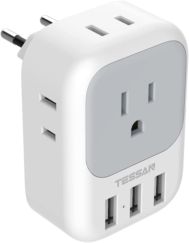 TESSAN 電源変換アダプター Cタイプ 海外旅行用 AC差込口4個 USBポート3個付き 変換器 変換プラグ コンセント変換 韓国/イタリア/スペイン/ドイツ/ベトナム/オーストリア/ヨーロッパなどの国に対応