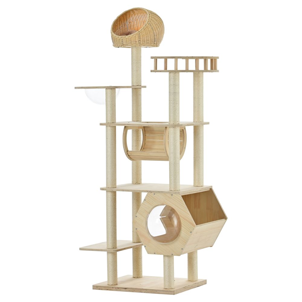 木製キャットタワー天然木多頭飼い対...