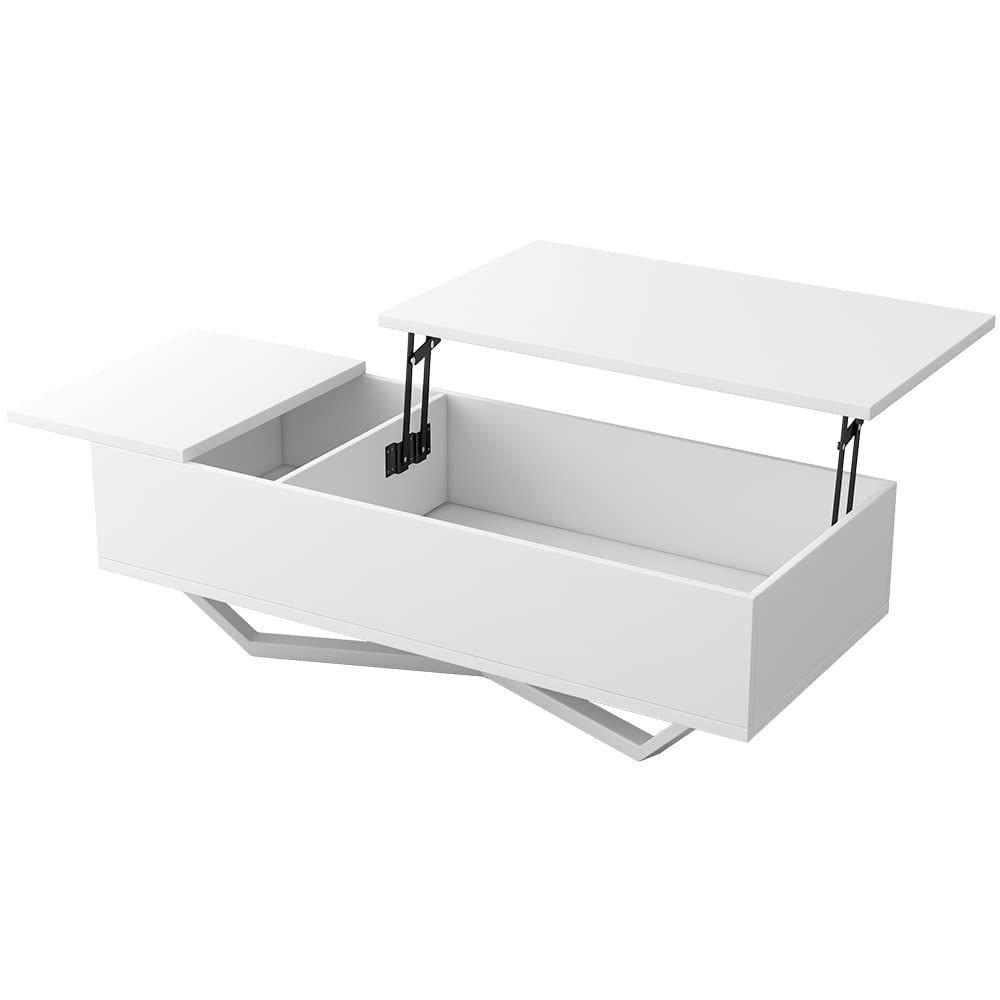 昇降式センターテーブル 幅100cm スライド天板 大容量収納付き コーヒーテーブル デスク兼用 ローテー..