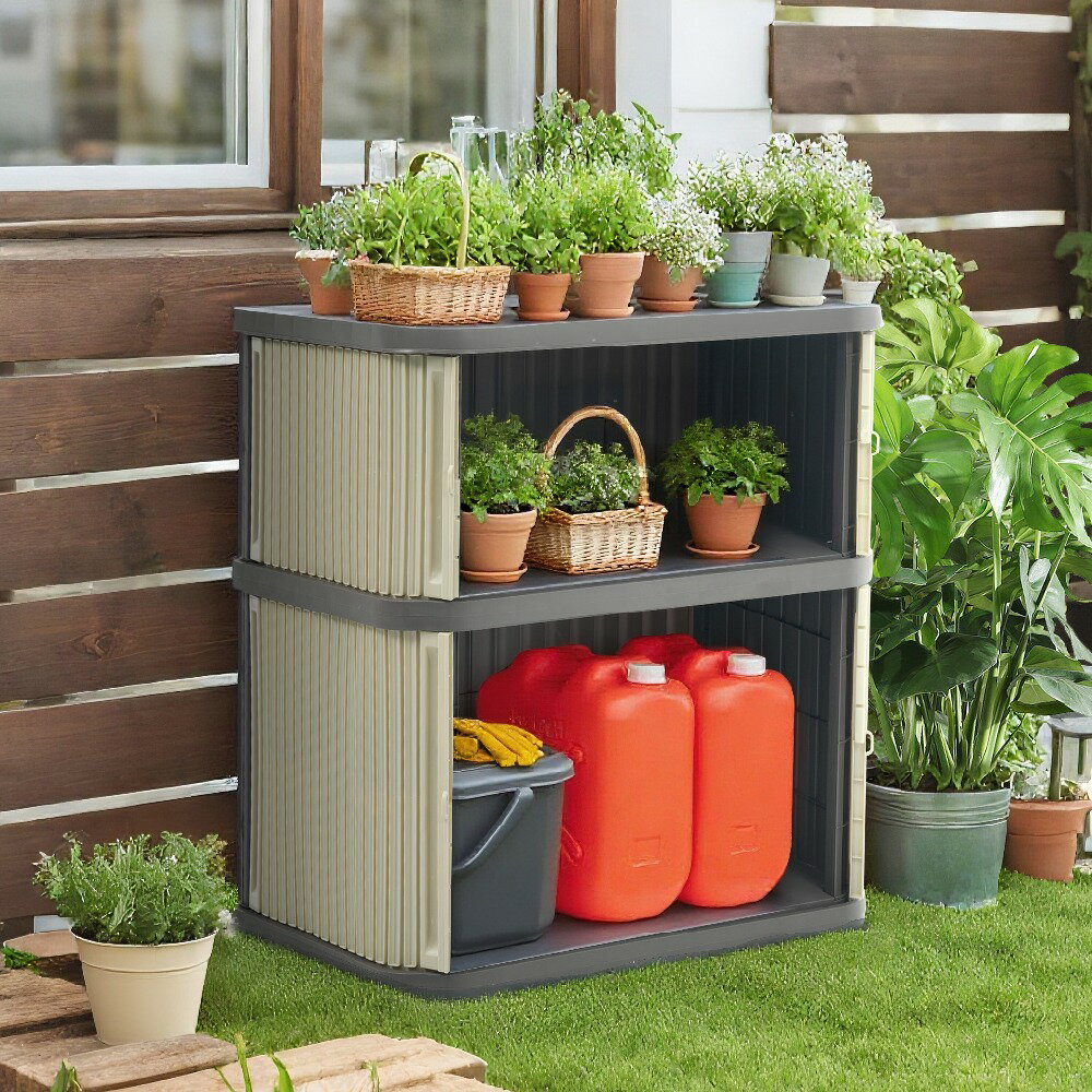 【レビュー投稿5%OFFクーポン配布中】ミニロッカー 2段 スライド扉付き 収納棚 樹脂製 ロッカー キャビネット ベージュ ブラウン おしゃれ 丈夫 通気口付き コンパクト 組立簡単 子供部屋 洗面所 キッチン収納