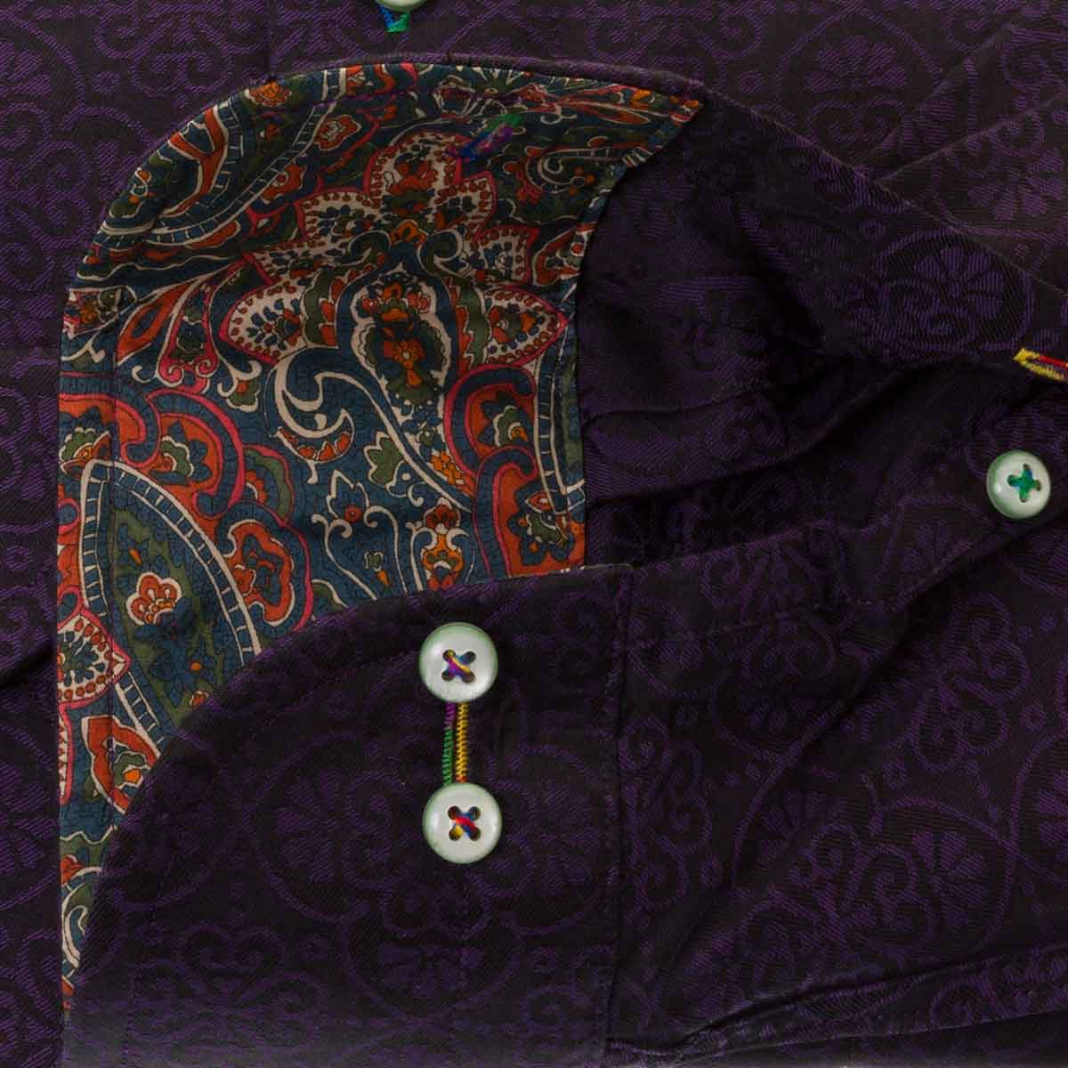 国産長袖 綿100％ ドレスシャツ コンフォート ボタンダウン ダークパープル ジャガード織 オリエンタルフラワーパターン メンズ 25FA 2512CL 30par
