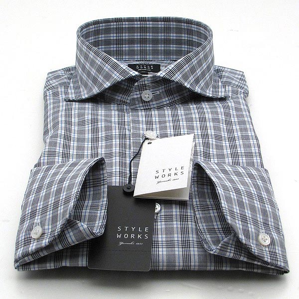 ドレスシャツ Vintage Line スリムフィット 長袖 GIZA88 グレンチェック風 カッタウェイワイドカラー メンズ 2512CL 50par