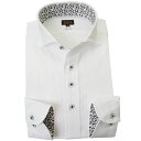 国産 長袖 綿100% スリムフィット カッタウェイワイド ホワイト ジャガード織柄 数式 方程式 ドレスシャツ ワイシャツ メンズ 