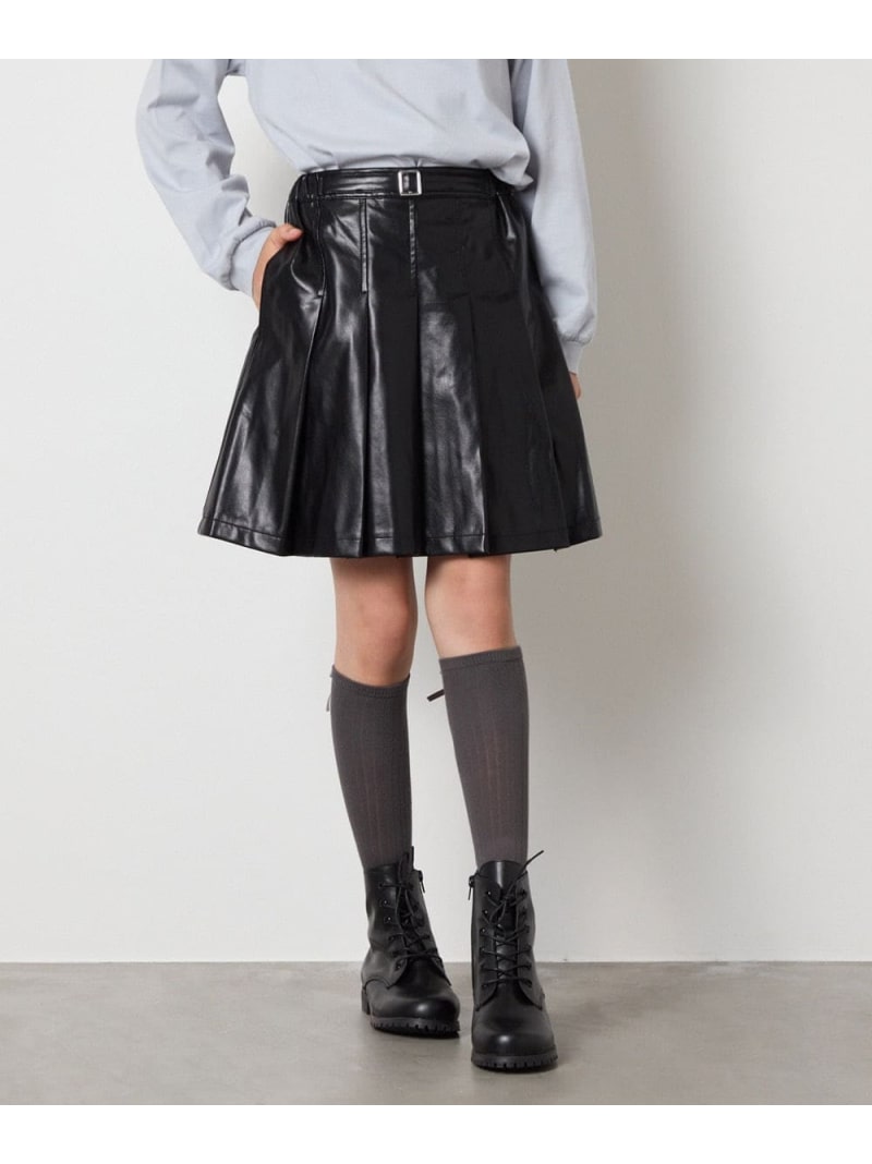 a.v.v [120-160]フェイクレザープリーツスカート アー・ヴェ・ヴェ スカート ミニスカート ブラック【送料無料】