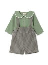 petit main 衿つきロンパース+パンツセット ナルミヤオンライン マタニティウェア・ベビー用品 ベビートップス グリーン ホワイト【送料無料】
