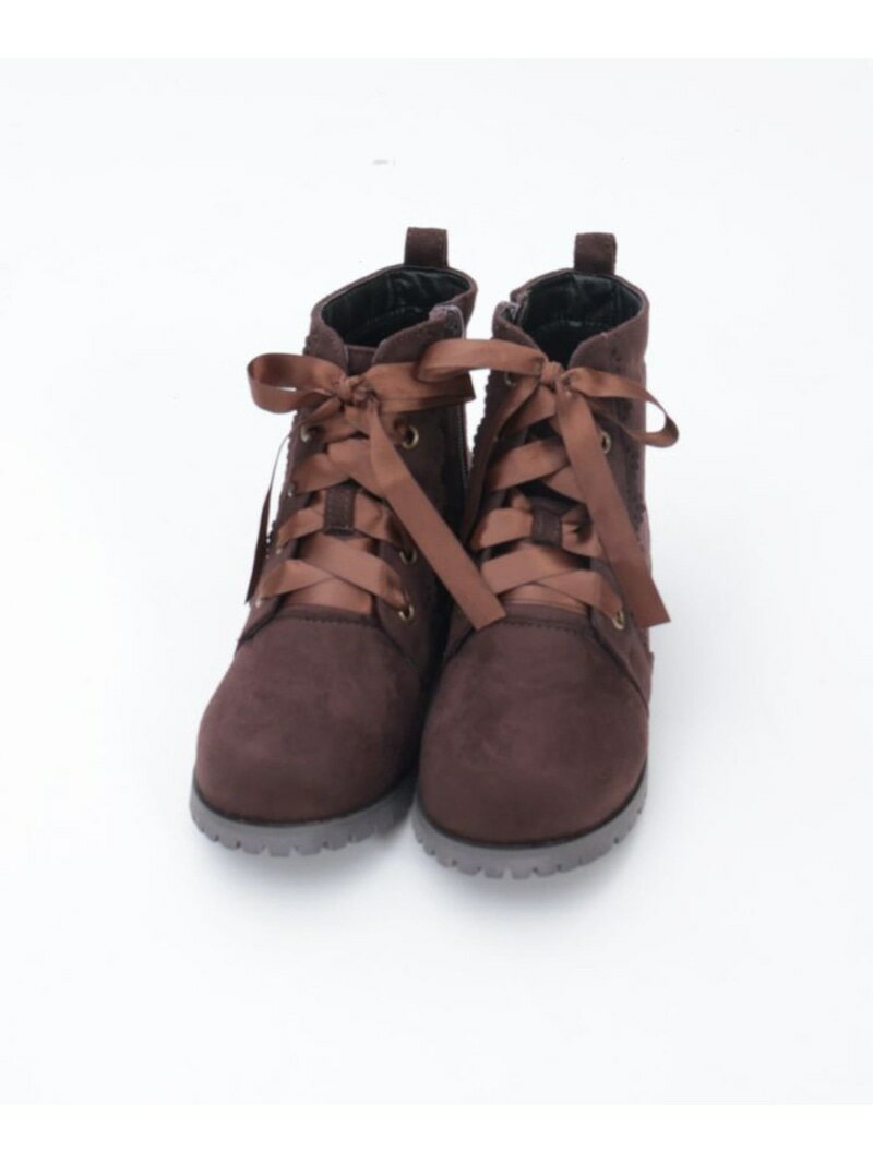 axes femme kids レースアップリボンブーツ アクシーズファム シューズ・靴 ブーツ ブラウン【送料無料】