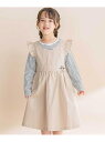 【SALE/10%OFF】Noeil aime BeBe ツイル肩フリルジャンパースカート+ボーダー長袖Tシャツセット(90~130cm) ベベ オンライン ストア ワンピース・ドレス ジャンパースカート ピンク ベージュ【RBA_E】【送料無料】