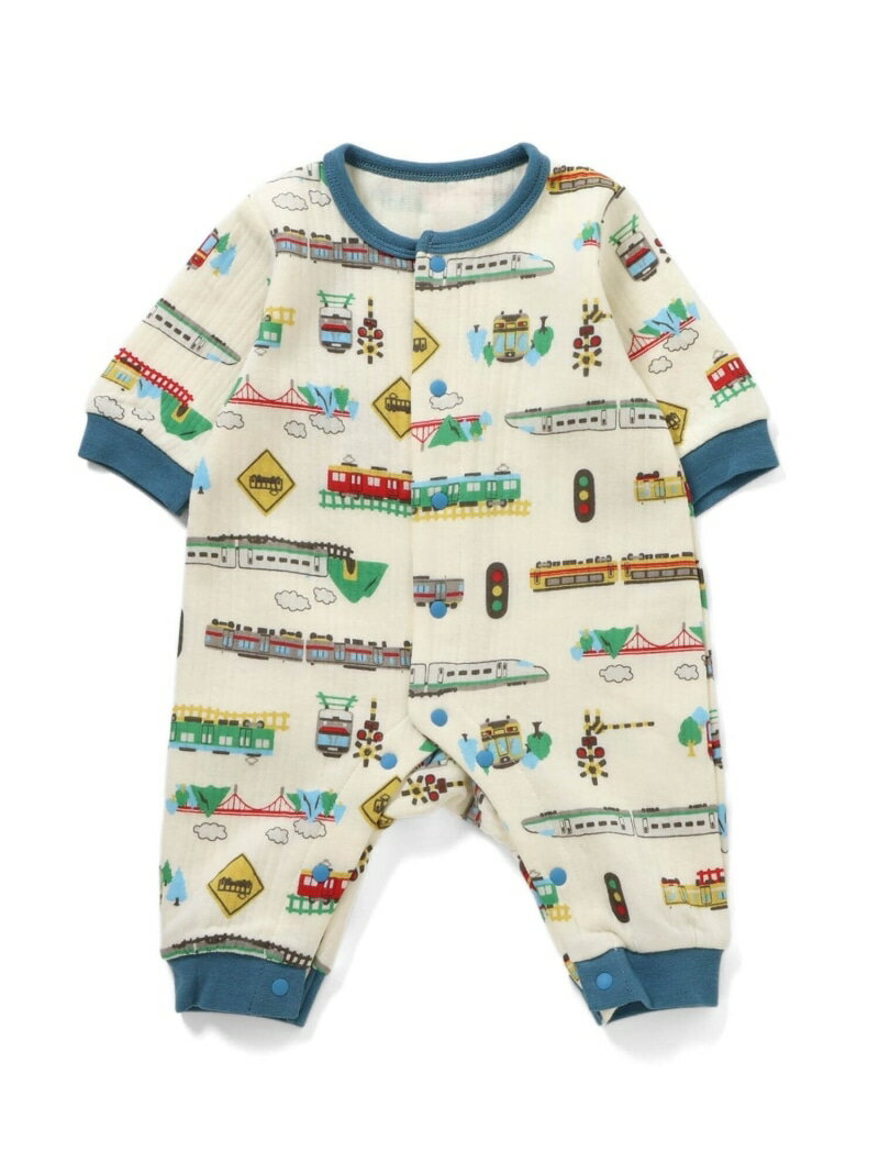 Ampersand 【リンク】電車柄ニットキルトカバーオール エフオーオンラインストア マタニティウェア・ベビー用品 ロンパース・カバーオール ベージュ ブルー