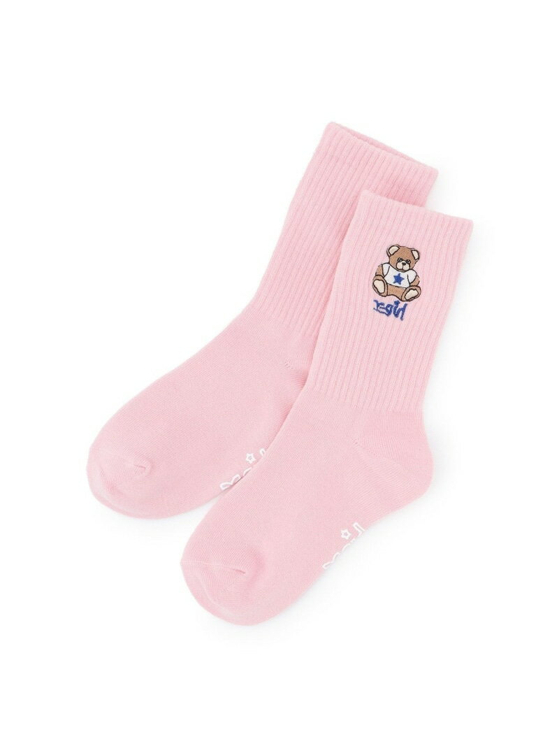 X-girl Stages ベア刺しゅうリブクルーソックス ナルミヤオンライン 靴下・レッグウェア 靴下 ホワイト..