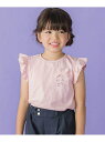 【SALE/50%OFF】BeBe Petits Pois Vert おめかしGIRLプリント天竺フリルスリーブTシャツ(95~150cm) ベベ オンライン ストア トップス カットソー・Tシャツ ホワイト ピンク【RBA_E】
