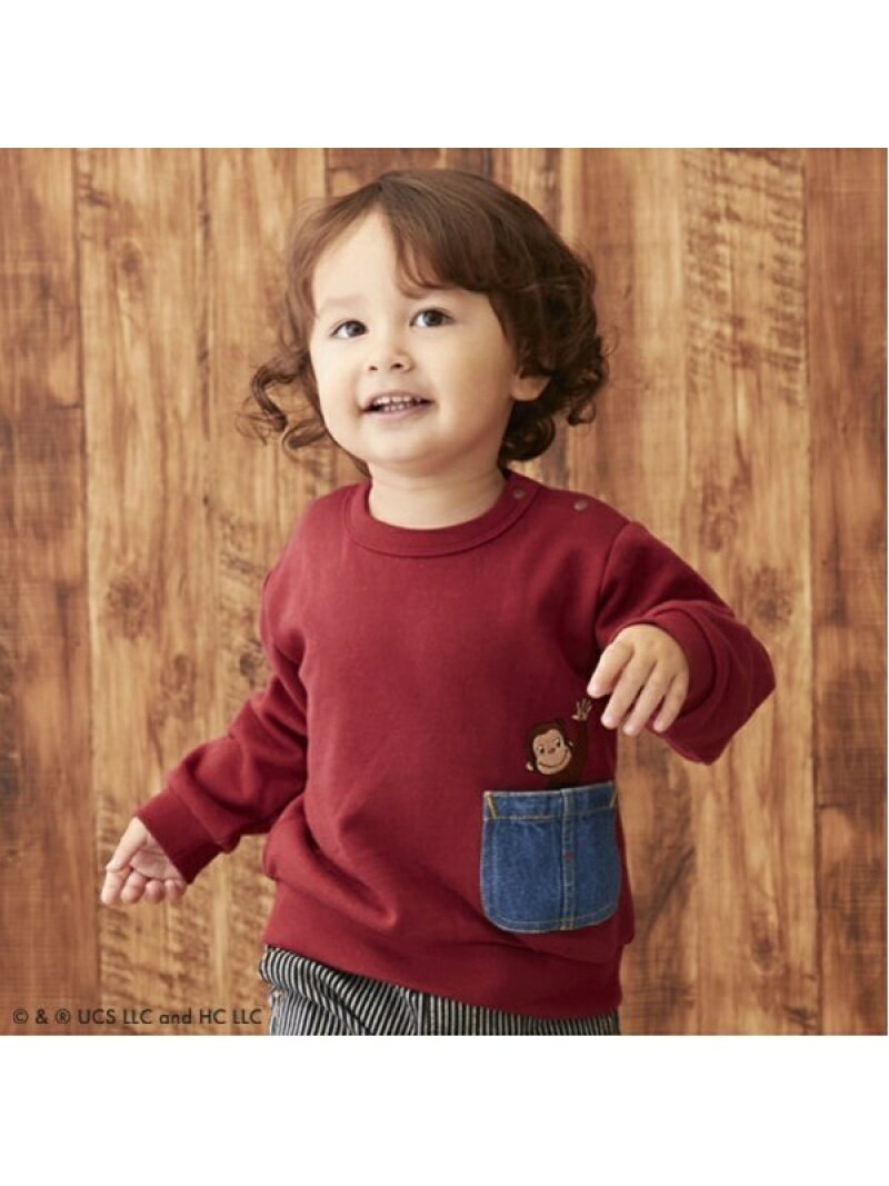 【SALE／30%OFF】petit main 【おさるのジョージ】ポケットモチーフトレ ナルミヤオンライン トップス スウェット・トレーナー レッド ブルー ブラック ベージュ【RBA_E】のサムネイル