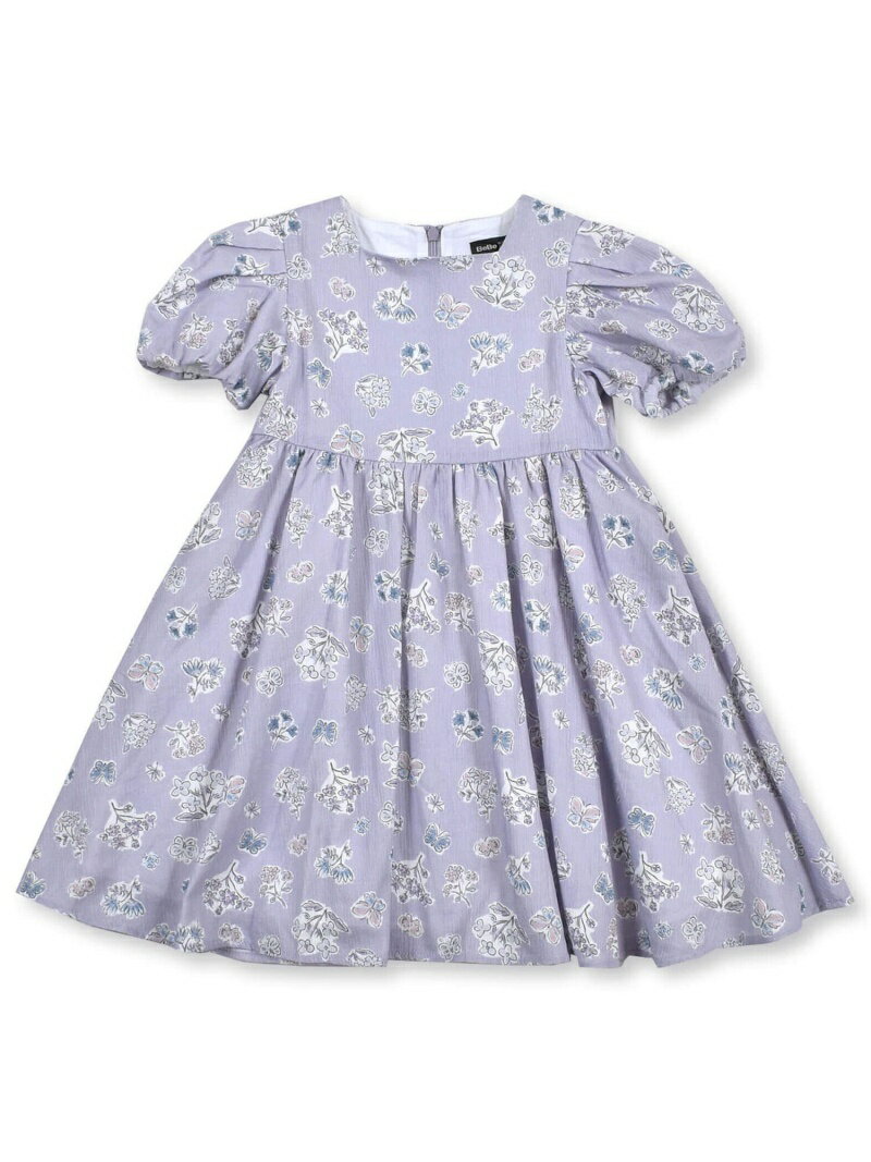 特価国産 BeBe ピクニック フラワー プリント バルーン 袖 ワンピース (90~150cm) ベベ オンライン ストア ワンピース シャツワンピース グリーン パープル:Rakuten Fashion Kids 人気好評